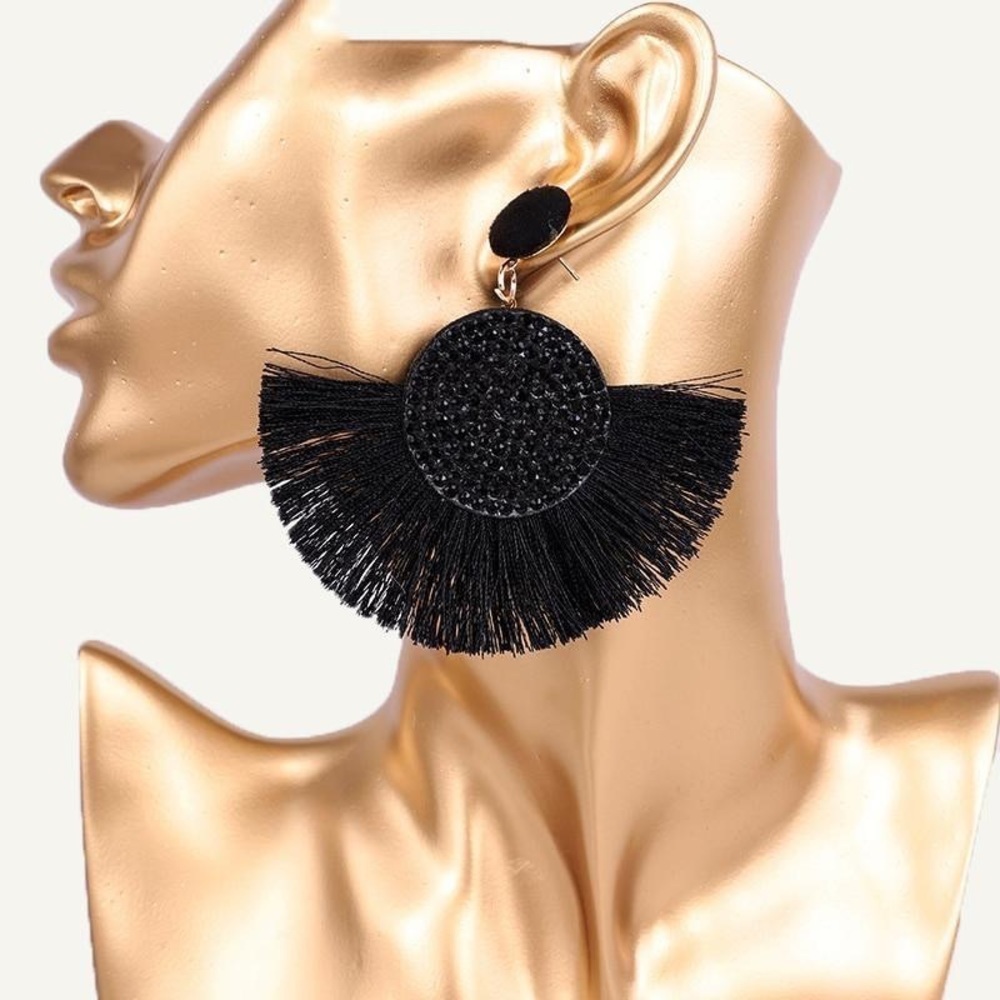 Boho Tassel Rhinestone Dangle Earrings - Picture 4 of 5